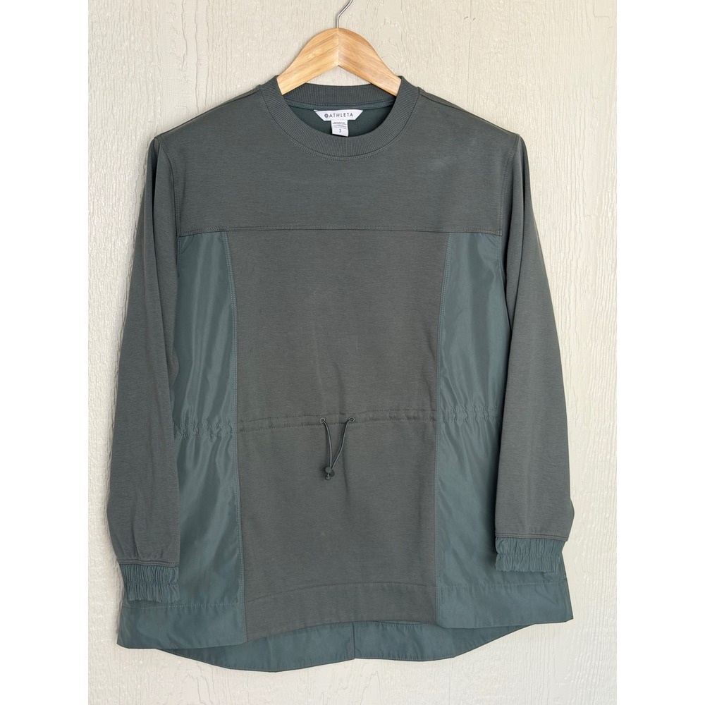 Athleta Women Sage Green Hybrid Cinched Waist Sweatshirt Top Small‎ SP EUC